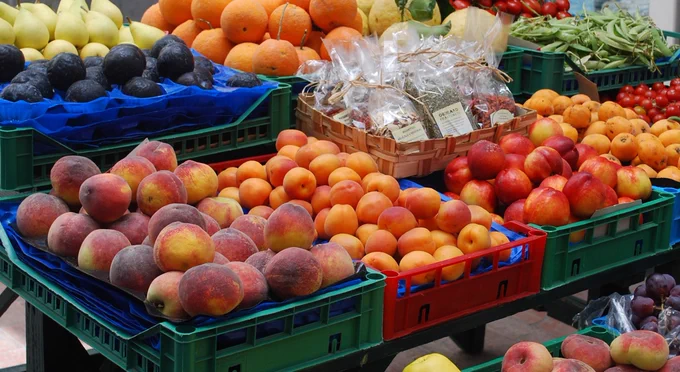 A market stall with fruit