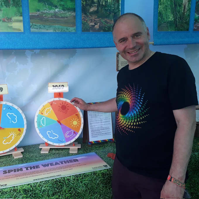 Richard Betts demonstrates a brightly coloured activity about the weather and climate