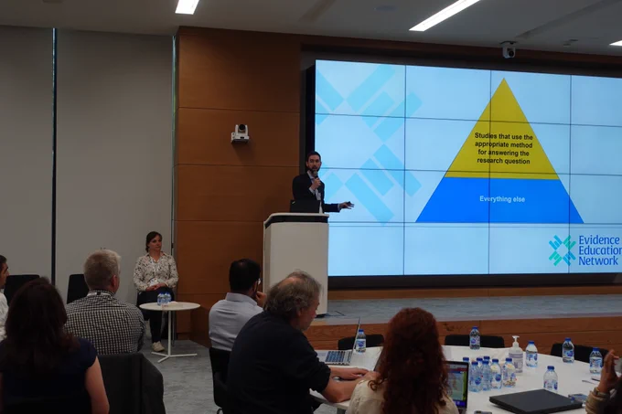 EEF Head of Evidence Synthesis, Jon Kay, presenting on what makes for high-quality evidence in Amman, Jordan.