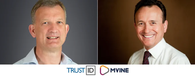 Image shows two photos, on the left of Tony Machin, CEO at Trust ID, and on the right of Frank Joshi, Director at Mvine Limited. Both photos are copyright of their respective owners. All rights reserved. Used with kind permission. 
