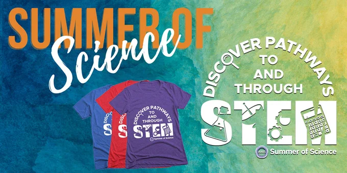 AWIS Summer of Science shirts. Discover Pathways to and through STEM.