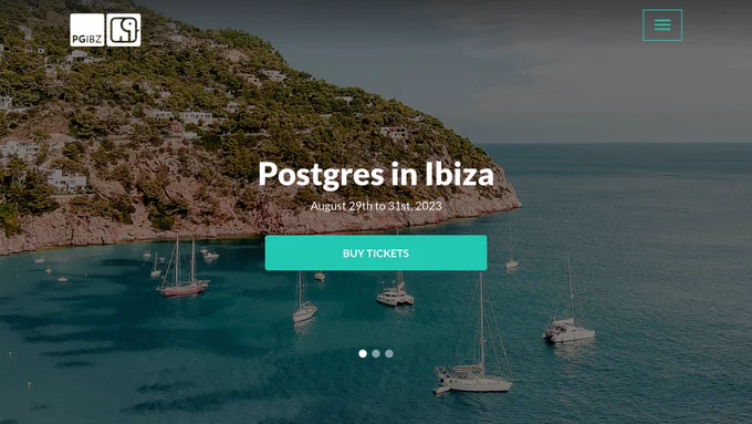 Screenshot of the top banner of pgibz.io showing a background image of Ibiza
