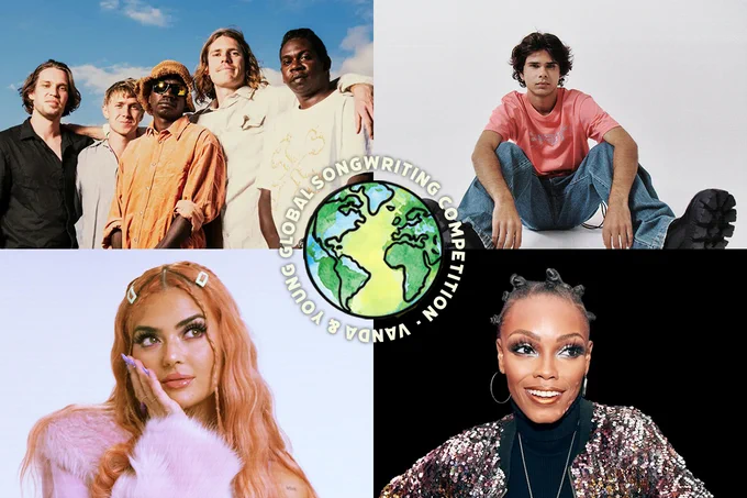 Images of King Stingray, Budjerah, Charley  and Tia P. with the Vanda and Young global logo in the centre.