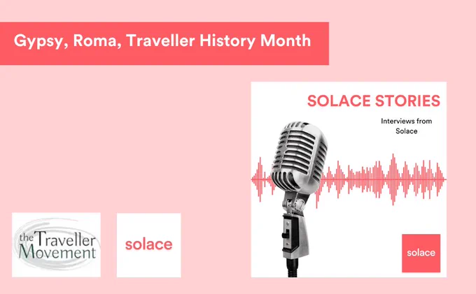 Text reads: Gypsy, Roma, Traveller History Month. 
