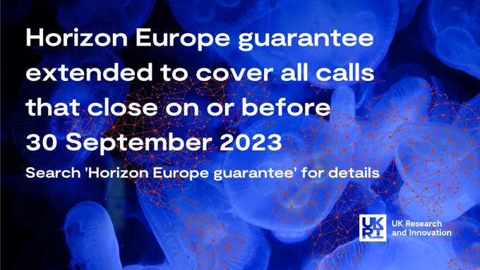Horizon Europe guarantee extended to cover all calls that close on or before 
30 September 2023. Search 'Horizon Europe guarantee' for details