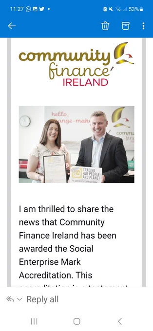 Congratulations to @ComFinanceIrl
For being awarded the Social Enterprise Mark accreditation with Social Enterprise Mark Ireland in partnership with Social Enterprise Mark CIC 🎉
.
www.SEMarkireland.ie
.
#socialenterprise #SEMarkIreland 