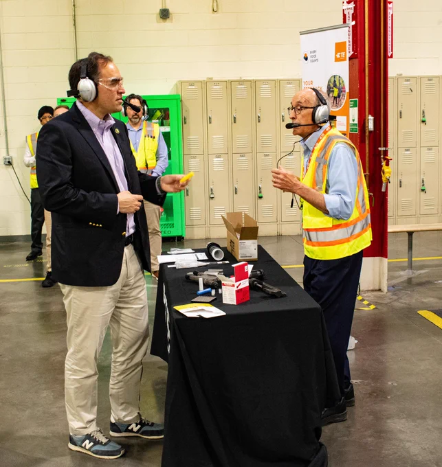 Rep. Wiley Nickel at TE Connectivity's Energy plant in Fuquay-Varina, NC. 