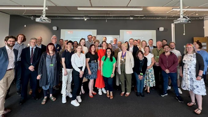 Susan Bridges President of RTPI in a group photo with UWE staff, students and industry professionals