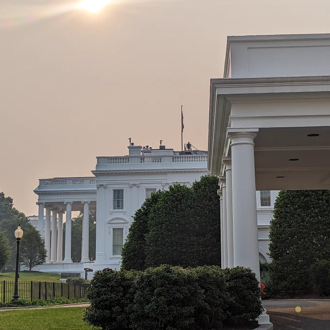 The White House in smoky haze.