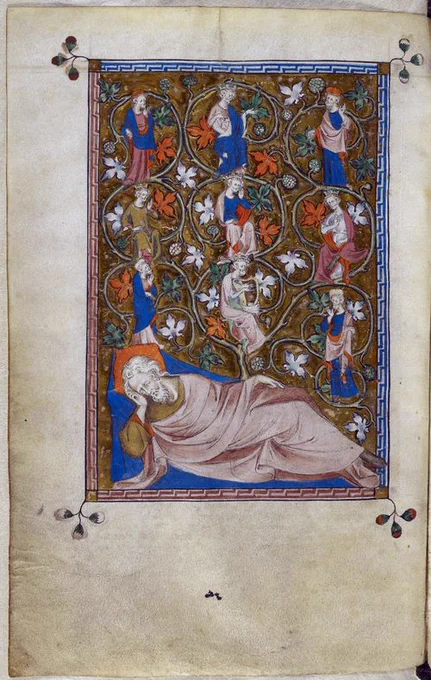 Leaf from the Queen Mary Psalter - with miniature illumination showing the Tree of Jesse.