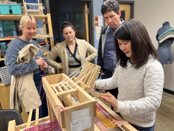 Tinkering Studio and CU Boulder colleagues learn how to weave