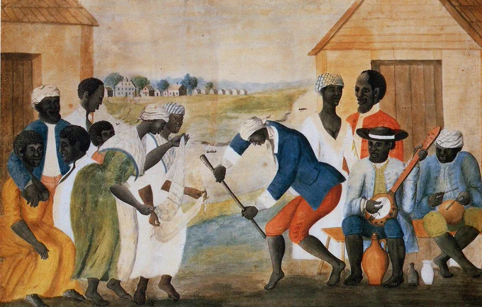The Old Plantation was painted in the late 18th century by a slaveholder in Beaufort County, SC.