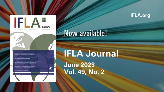 Colour banner and text: IFLA Journal Volume 49, No.2 is out now!