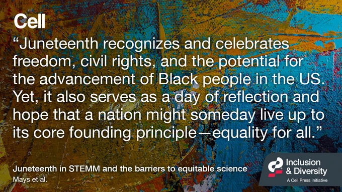 “Juneteenth recognizes and celebrates freedom, civil rights, and the potential for the advancement of Black people in the US. Yet, it also serves as a day of reflection and hope that a nation might someday live up to its core founding principle - equality for all.” - Mays et al.