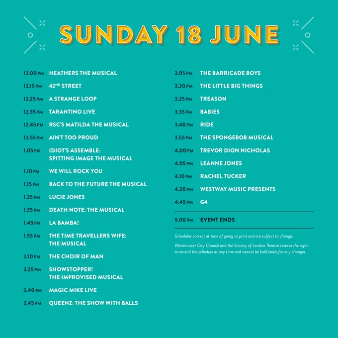 Unfortunately there's too much text on this image. Please visit www.westendlive.co.uk for the full schedule.