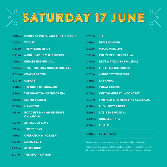 Unfortunately there's too much text on this image. Please visit www.westendlive.co.uk for the full schedule.