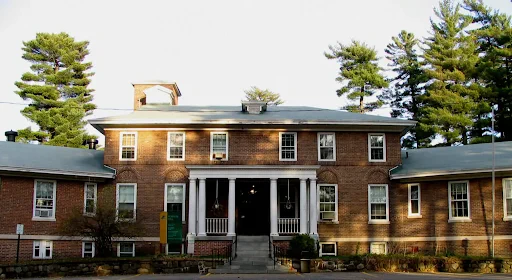 A photo of a building on the  campus of North Country Community College. 
