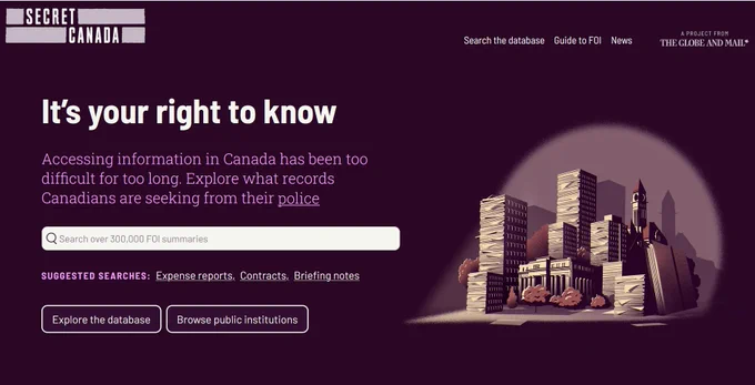 screenshot of Secret Canada home page. link available in tweet 
