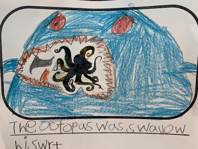 The octopus was swallowed by a shark.