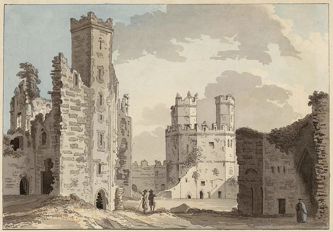 Moses Griffith, watercolour of 'Caernarvon Castle' interior. From Thomas Pennant's extra-illustrated Welsh tours, held by Llyfrgell Genedlaethol Cymru / The National Library of Wales.