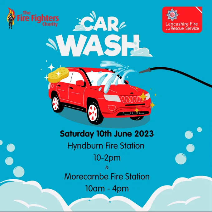 Promotional graphic for Hyndburn and Morecambe charity car washes