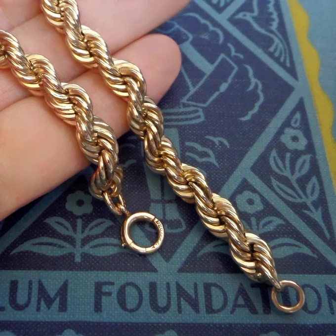 Vintage 12k GF Rope Bracelet 6mm Gold Filled ROPE Chain Unisex Hallmarked Signed 7-3/4" LONG c.1940s