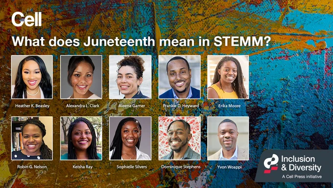 What does Juneteenth mean in STEMM?

Headshots of Heather K. Beasley, Alexandra L. Clark, Aleena Garner, Frankie D. Heyward, Erika Moore, Robin G. Nelson, Keisha Ray, Sophielle Silvers, Dominique Stephens, Yvon Woappi