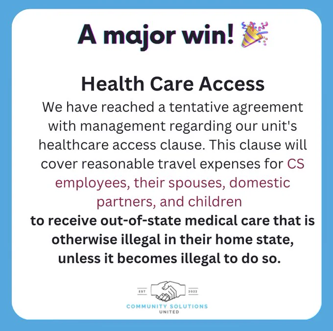 Health care access tentative agreement - travel covered for out of state health care