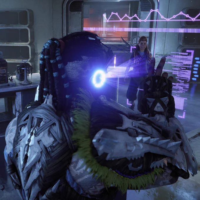 Aloy stepped into a lab at the Base she hadn't seen before, only to find Kotallo there studying the files of the Old Ones, learning, training. Her heart sang and an affectionate smile formed on her lips. She was so glad to see him.  