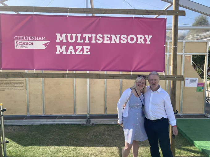 Jo and Barry stand outside the maze