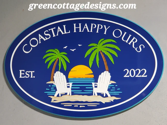•Solid ¾" thick PVC All Weather Signs
•Engraved, painted lettering
•Hand painted engraved details!
•Top grade "finish" coat!
•Computer previews
•Hanging or mounting sign
•Waterproof
•Business• Logo• Residential 

Find us at Etsy under green cottage design 