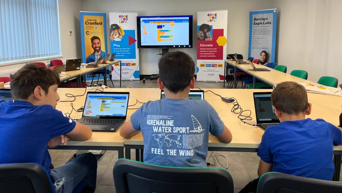 Three boys following the live VexVR lesson by Barclays Digital Playground.