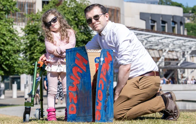 Lawrence Cowan, with daughter Eilish who attends our site in Edinburgh, has delivered a card made by the children of The Yard to the First Minister, asking that he reconsider the decision not to adjust the CYPEIF grant funding.