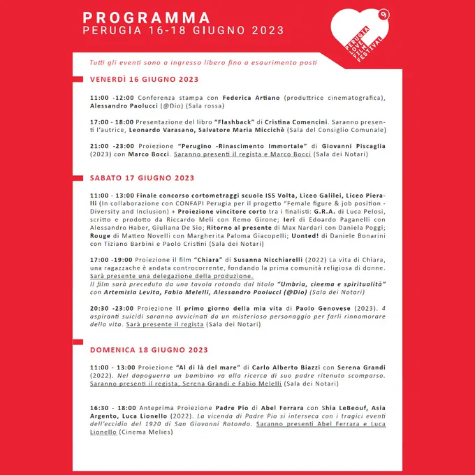 Programma del Perugia Love Film Festival 2023, nona edizione - pag. 2