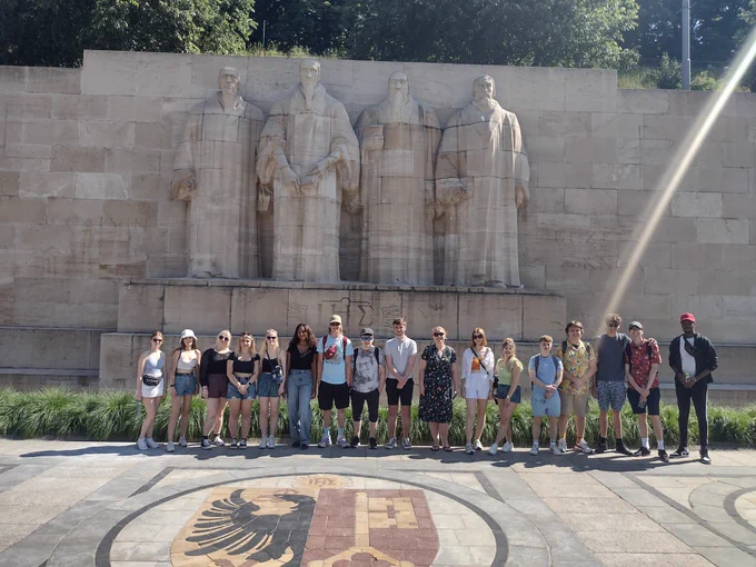 University of Gloucestershire students at the Reformation Wall Geneva