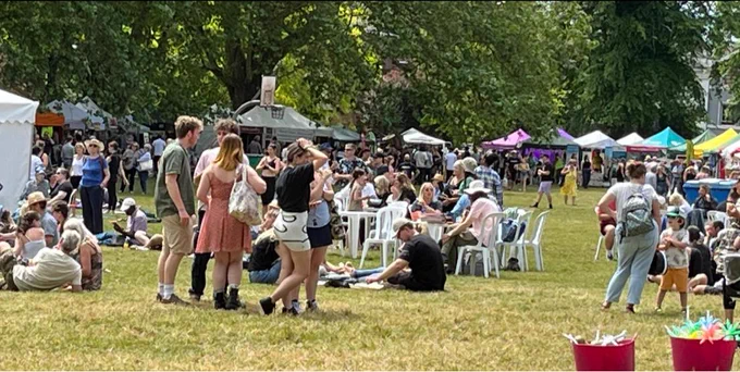 Picture of the crowd relaxing on the main field. Taken in the morning before it got too busy.
