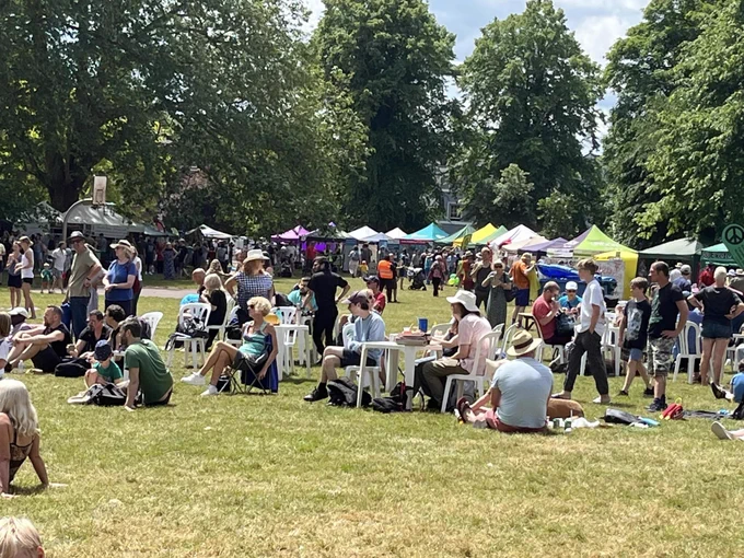 Picture of the crowd relaxing on the main field. Taken in the morning before it got too busy.