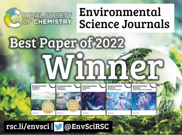Promotional slide reading: Environmental Science Journals Best Paper of 2022 Winner