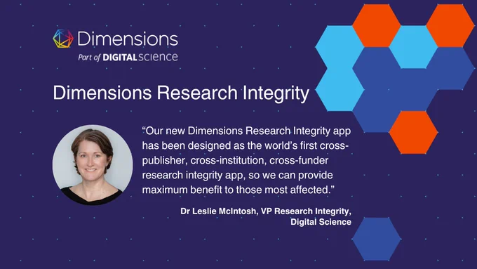 Digital Science's VP Research Integrity commenting on the new Dimensions Research Integrity app. The app enables users to ensure the highest standards of research integrity, helping to build global trust in research.