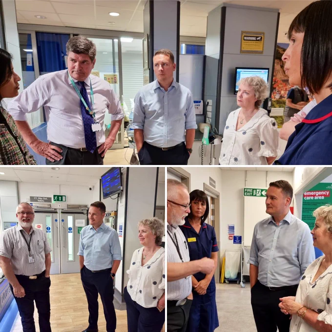 Photo montage of Wes Streeting MP and Karin Smyth MP speaking to NHS staff.