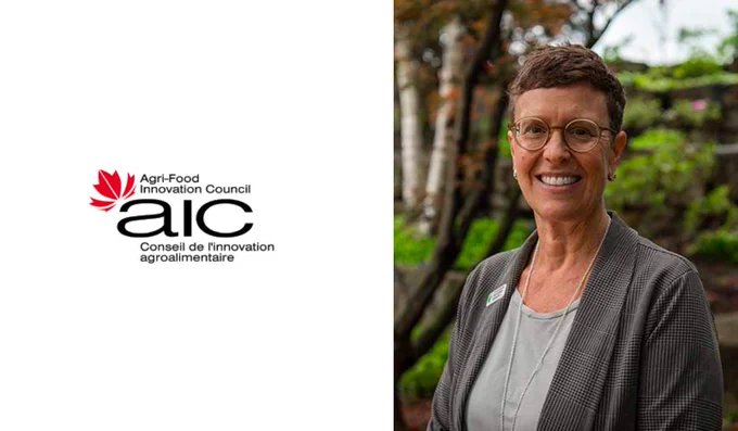 Collage of images with the Agri-Food Innovation Council logo and a headshot of Rita Sterne 