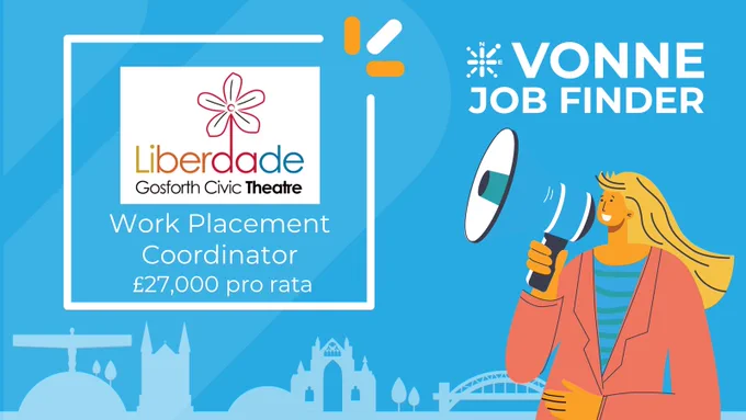 Job advert image - logo of recruiting employer and job title on a VONNE branded background