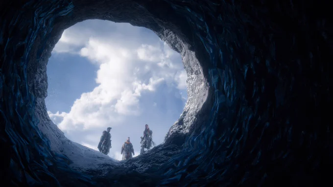 It's a daunting endeavor descending into the unknown. Especially since GAIA can't be sure that it's not a trap Aloy, Varl and Erend are climbing into. It's dark down there, but the sky above them bright, with puffy white clouds and beautiful hues of blue. Time for Aloy and Varl to find out what 237 is all about, while Erend keeps watch up top. 