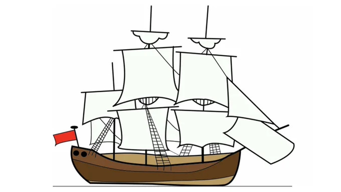 A sailing ship heads out on adventures.