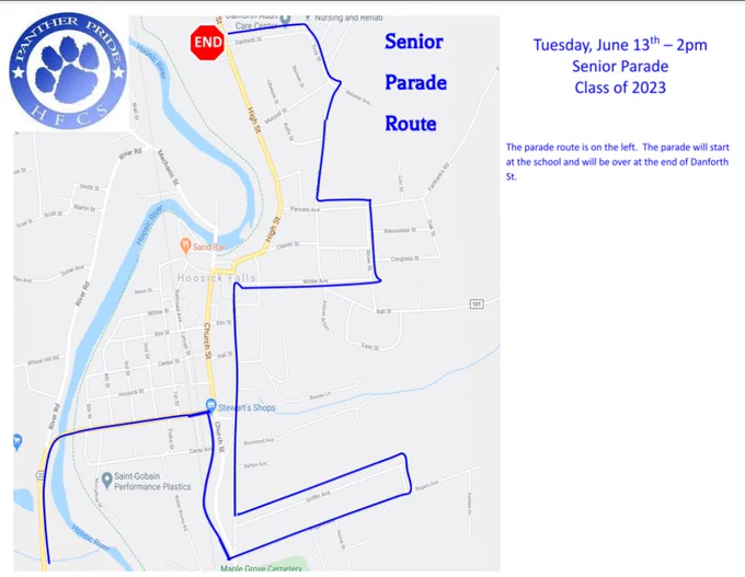 map of parade route for 2023 senior parade