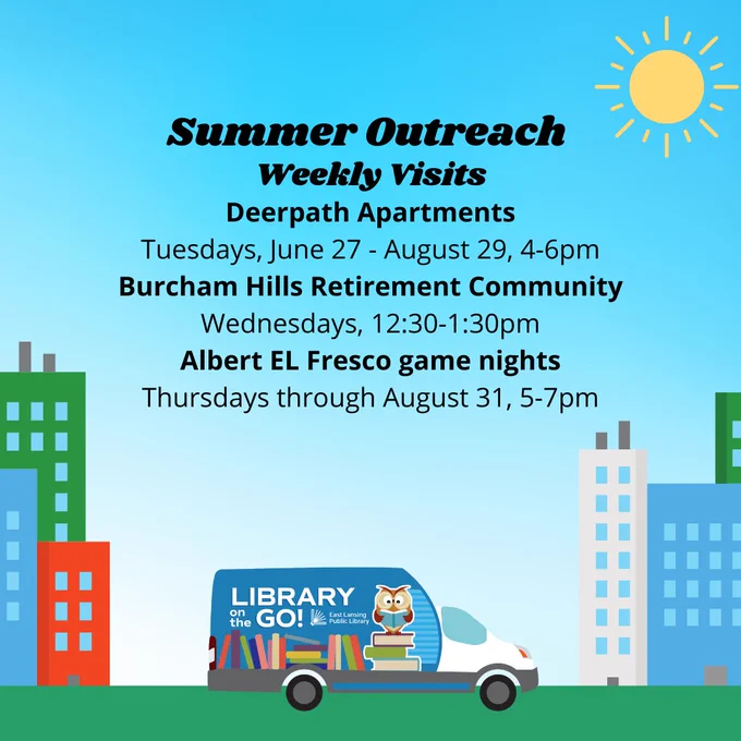 Deerpath Apartments
Tuesdays, June 27 - August 29, 4-6pm
Burcham Hills Retirement Community
Wednesdays, 12:30-1:30pm
Albert EL Fresco game nights
Thursdays through August 31, 5-7pm