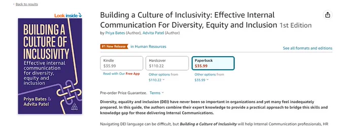 A screen shot showing our book, Building a Culture of Inclusivity, ranking number one on Amazon.com