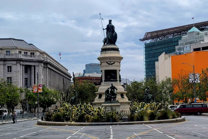 Pioneer Monument: Minerva is the figure on the top