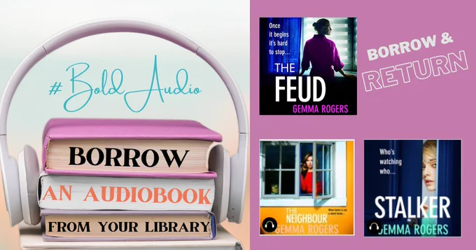 Image shows headphones and Gemma Rogers audio books to borrow from your local library