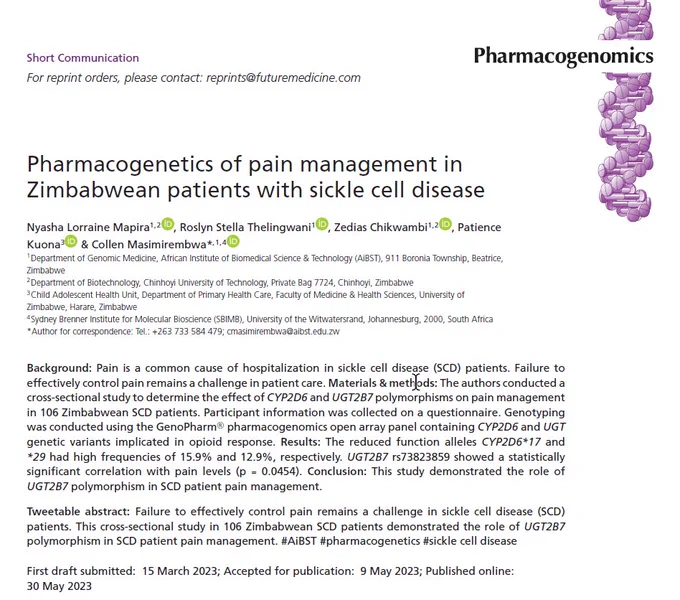 Pharmacogenetics of pain management for sickle cell disease 